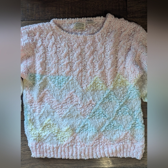 Forindi Women's 100% Acrylic Soft Pastel Rainbow Thick Striped Sweater Sz Small - Picture 2 of 14